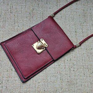 Girl Cross Body Bag Burgundy Tone Faux Leather Vegan Man made Small Bag